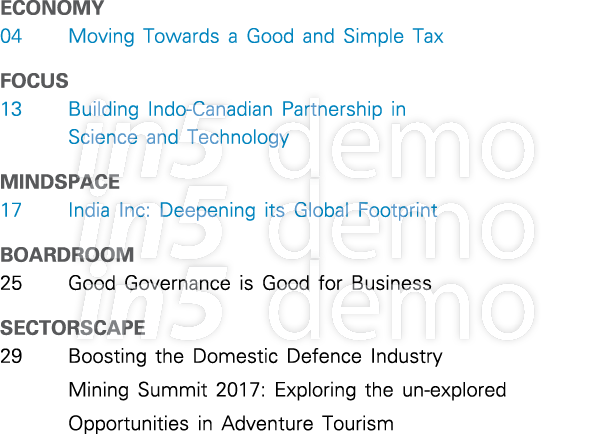 Economy 04 Moving Towards a Good and Simple Tax FOCUS 13 Building Indo-Canadian Partnership in Science and Technology   