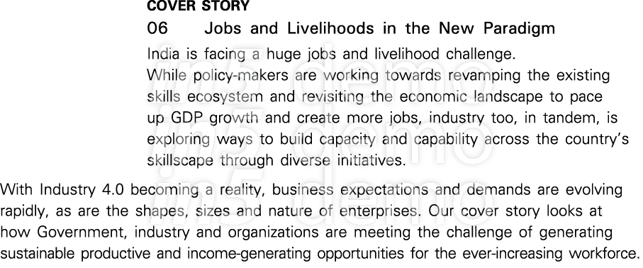  cover story 06 Jobs and Livelihoods in the New Paradigm India is facing a huge jobs and livelihood challenge  While    